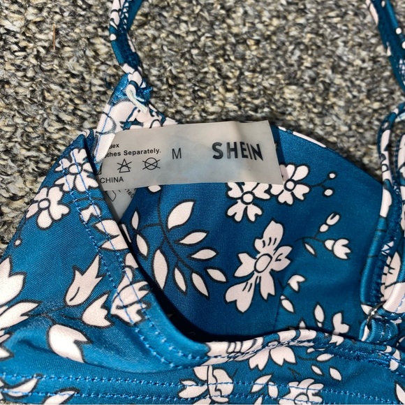 Bundle for $3! Floral Swim Top Medium SheIn Teal Blue Light Pink Bikini V Plunge - Picture 6 of 6